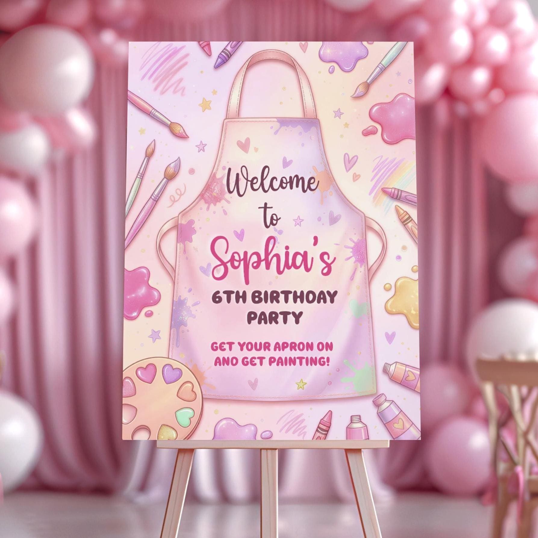 Editable Girls Art Party Dress for a Mess Kids Birthday Welcome Sign ...