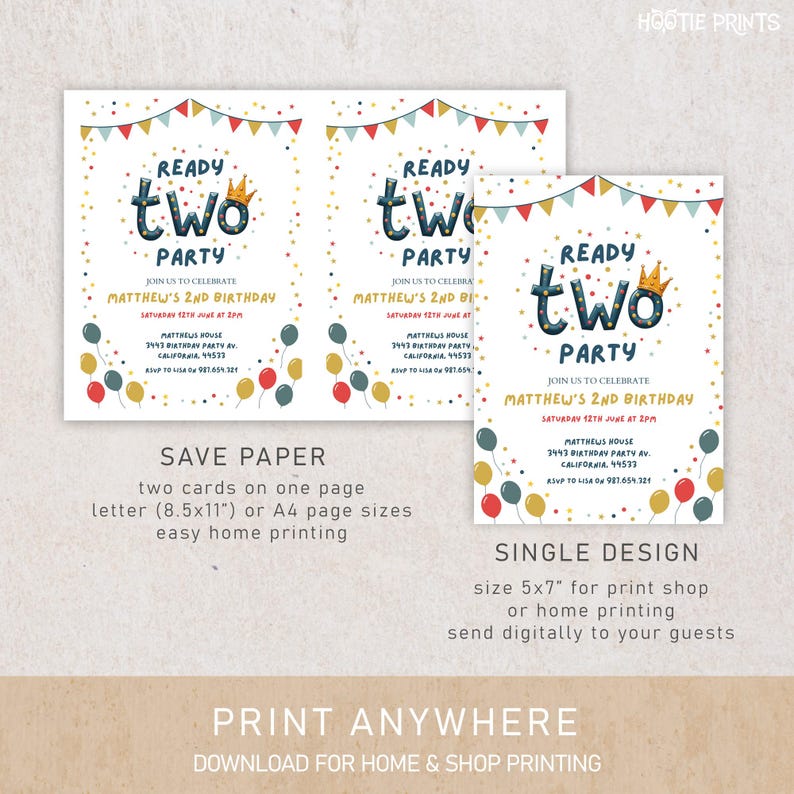 Ready Two Party Invitation, Boy 2nd Birthday Party Invitation