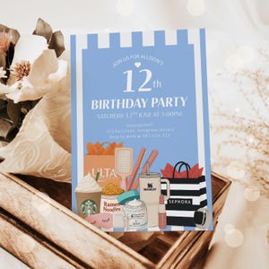 VSCO, Girl, Double Digits, 10 years old, Girl party invite, Teen girl birthday invite, Teen party, Teen Birthday, Any Age, Editable, Blue