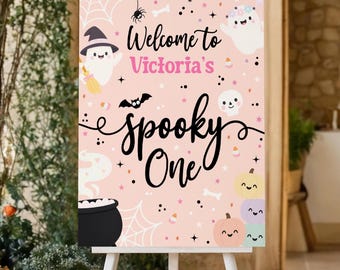 Spooky One Halloween Birthday Welcome Sign,Pink Halloween Welcome Sign, Cute Ghost Birthday, Girl Halloween Party, Spooky One SP11