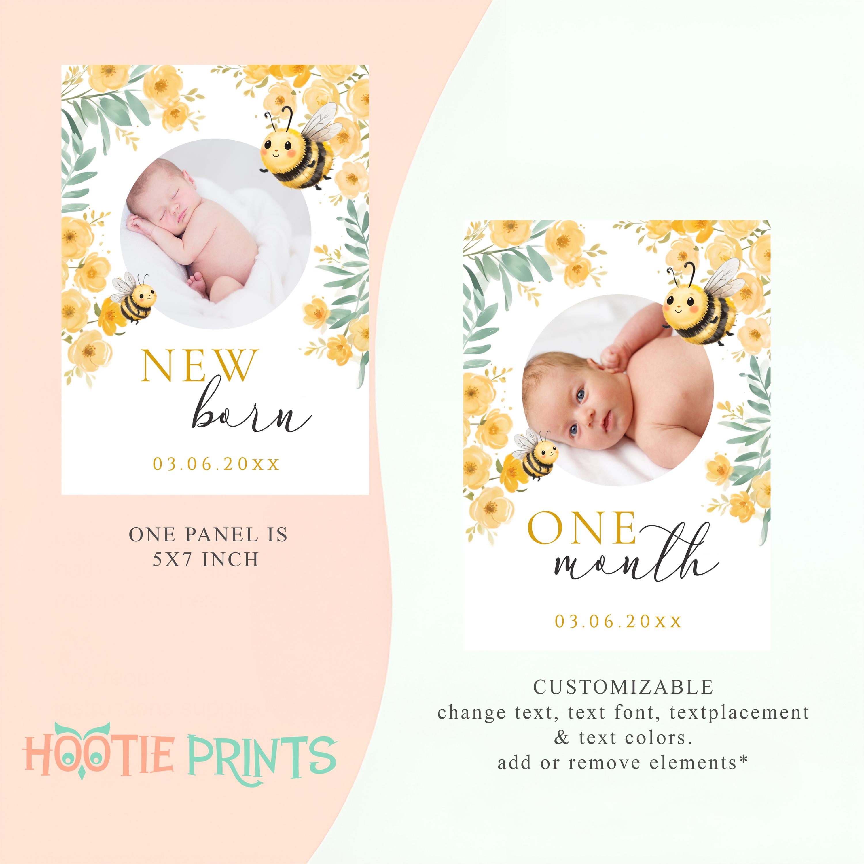 Printable Bee 1st Birthday Monthly Photo Banner, Buzzy Bee First Year ...