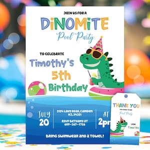 Editable Dinosaur Pool Party Invitation Dinosaur Pool Birthday Party Dinomite Splash Pad Dinosaur Pool Party Instant Download Editable