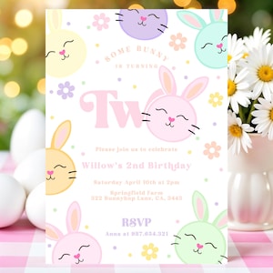 Editable Bunny Birthday Party Invitation Some Bunny 2nd Birthday Party Daisy Floral Bunny 2nd Birthday Spring Birthday Instant Download
