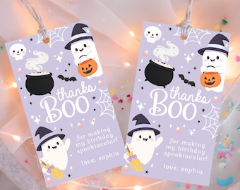 Halloween Ghost Birthday Party Favor Tags Editable Spooky One Holographic 1st Birthday Decor Instant Download Labels TB34