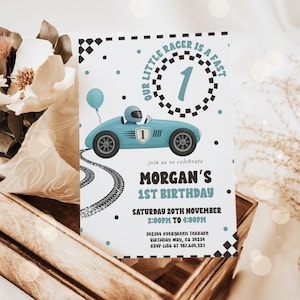 Editable Fast ONE Birthday Invitation Race Car 1st Birthday Invite Racing Car Vintage Racecar Printable Template Instant Download