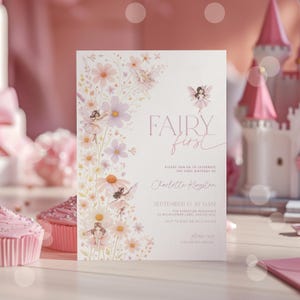 EDITABLE Fairy First Birthday Invitation Girl, Boho Arch Fairy 1st Birthday Invite, Garden, Enchanted Garden Fairy Invitation, Birthday Girl image 4