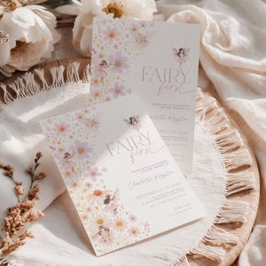 EDITABLE Fairy First Birthday Invitation Girl, Boho Arch Fairy 1st Birthday Invite, Garden, Enchanted Garden Fairy Invitation, Birthday Girl image 2