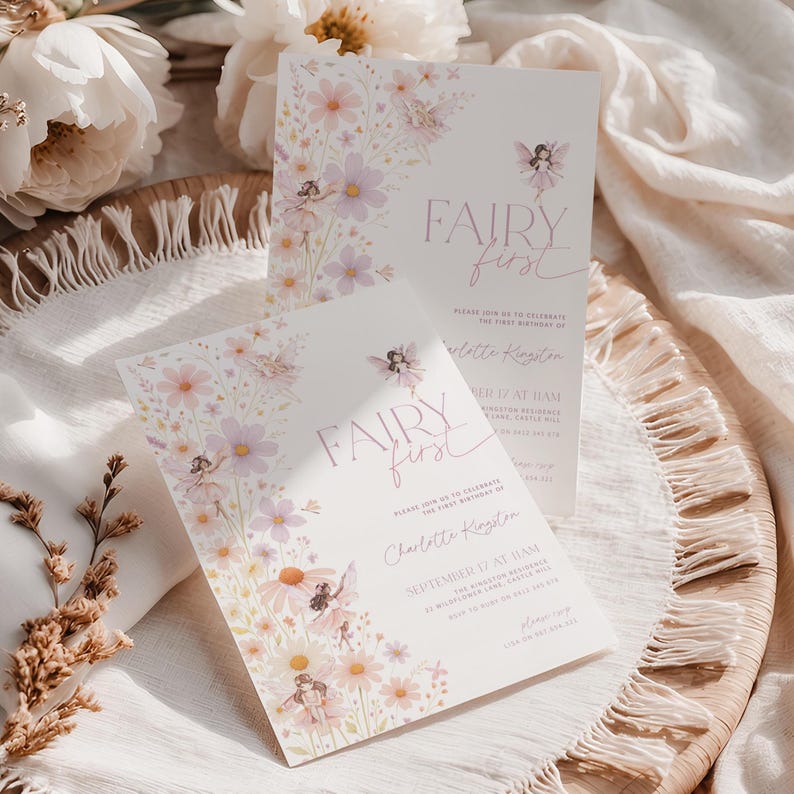 EDITABLE Fairy First Birthday Invitation Girl, Boho Arch Fairy 1st Birthday Invite, Garden, Enchanted Garden Fairy Invitation, Birthday Girl image 2