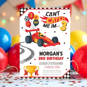 Editable Race Car 3rd Birthday Invitation Can’t catch Me I’m Three Race Car 3rd Birthday Party Instant Download