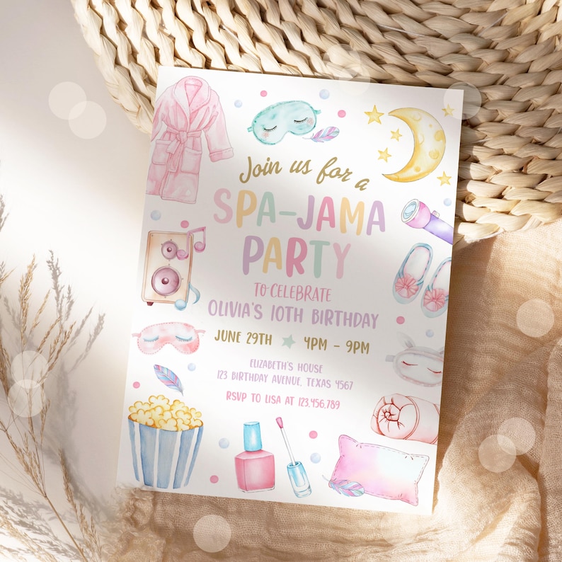 Editable Spa Jama Party Birthday Invitation Sleepover Birthday Invite Pink Girl Spa Tween Teen Digital Download Printable Template image 7