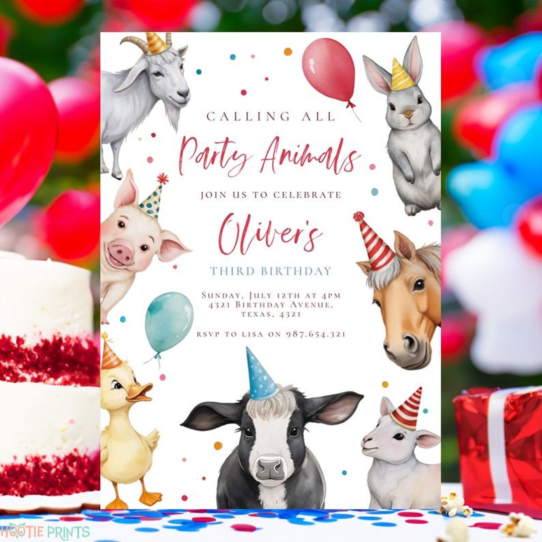 Farm Animals Birthday Invitation: Editable Party Animals Template - Etsy, image size:1080x1080