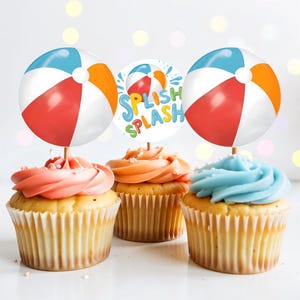 Beach Ball Cupcake Toppers - Beach Cupcake Toppers - Beach Party Cupcake Toppers | Instant Download | Digital Download