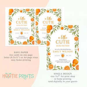 Editable Little Cutie Baby Shower Invitation, Orange Baby Shower Invite, Gender Neutral Orange Citrus Baby Shower Invite image 3