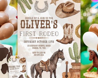 First Rodeo Invitation Template, Wild West Birthday Invite, Boy Cowboy Birthday Invitation, My 1st Rodeo Printable Instant Download