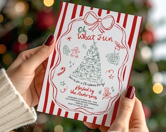 Convite editável para festa de Natal, convite editável para impressão, modelo de festa de Natal com rabiscos desenhados à mão, download digital
