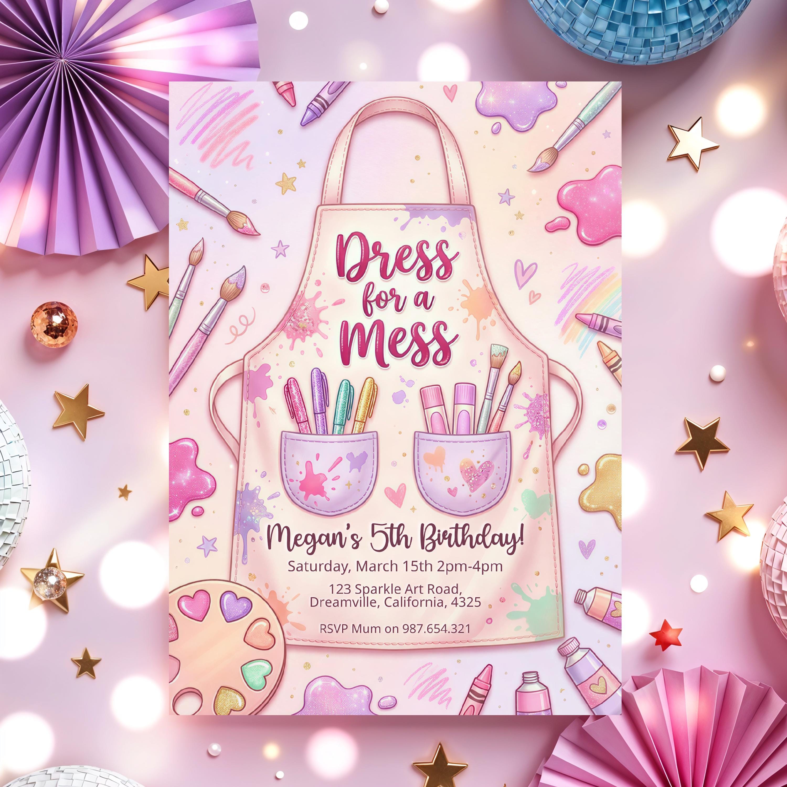 Editable Girls Art Party Invitation Dress for a Mess Kids Birthday ...