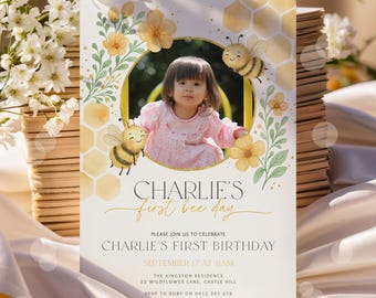 Editable Bee First Birthday Invitation, Sweet To Bee One Birthday Invitation, Bee Day Party, Cute Bee Invitation, Instant Download