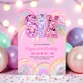 6th Birthday Invitation Girl Editable Rainbow Sequin Glitter Invite Printable Template for Girls Party, Pink Birthday HootiePrints GS32