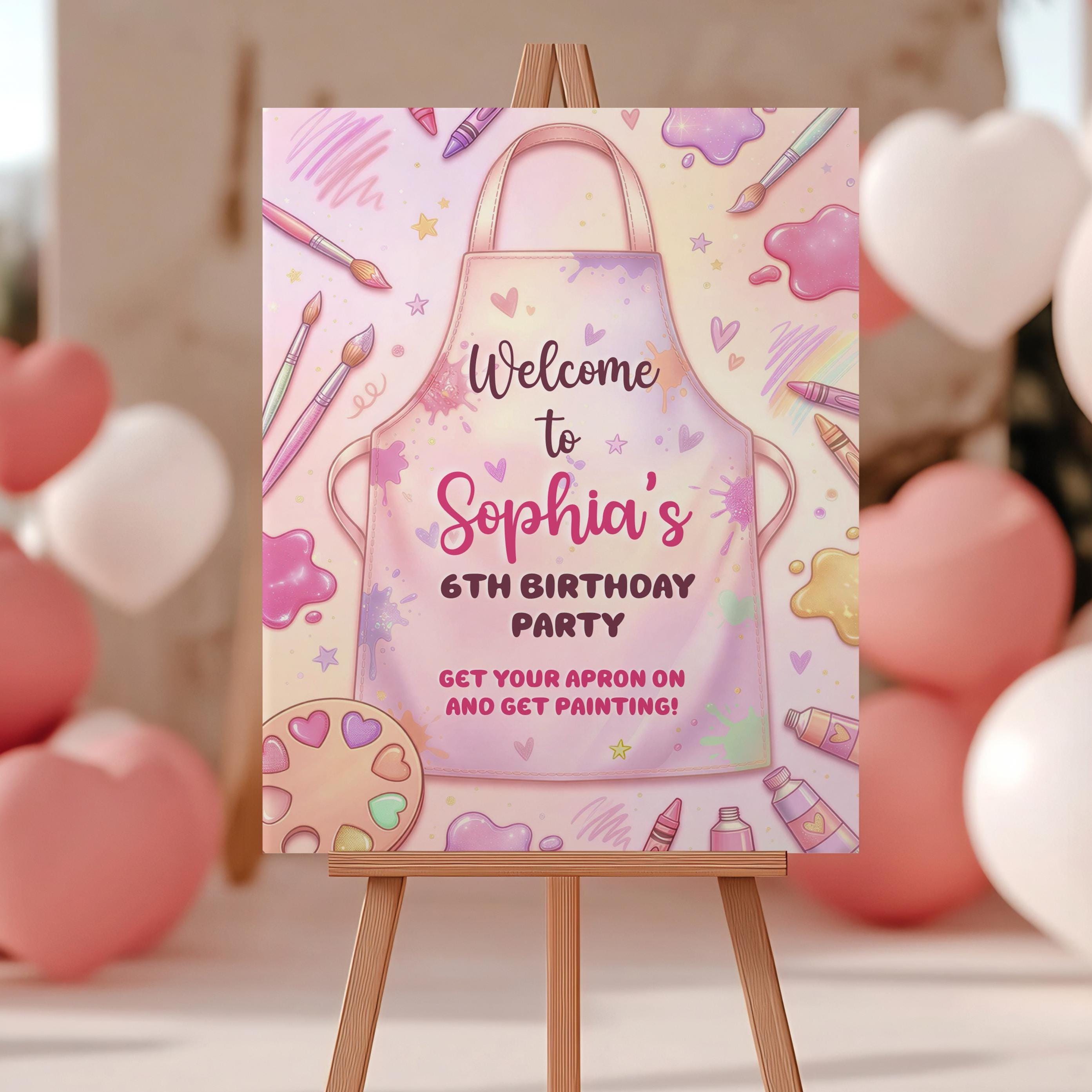 Editable Girls Art Party Dress for a Mess Kids Birthday Welcome Sign ...
