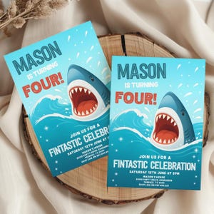 Editable Shark Birthday Invitation | Printable Under the Sea Shark Party Template for Boys | ANY AGE Fintastic Shark Invite Download