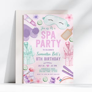 Girls Spa Birthday Invitation Editable Template, Pamper & Glam Party Invite, Print or Phone Invite for Spa Party Birthday