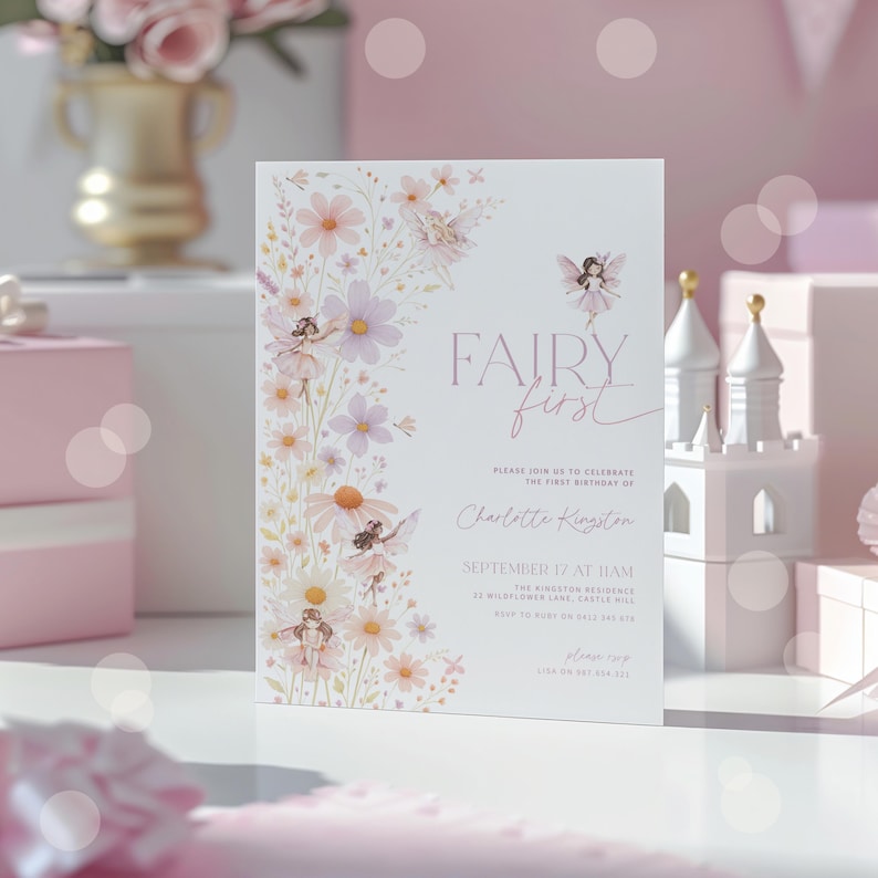 EDITABLE Fairy First Birthday Invitation Girl, Boho Arch Fairy 1st Birthday Invite, Garden, Enchanted Garden Fairy Invitation, Birthday Girl image 5