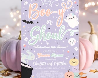 Halloween Gender Reveal Invitation Editable Instant Download Little Boo Ghost Boo-y or Ghoul Halloween Party Reveal