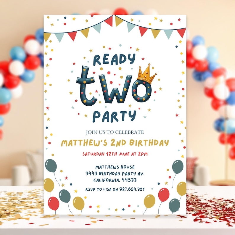 Ready Two Party Invitation, Boy 2nd Birthday Party Invitation
