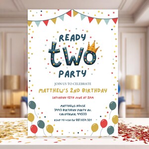 Ready Two Party Invitation, Boy 2nd Birthday Party Invitation