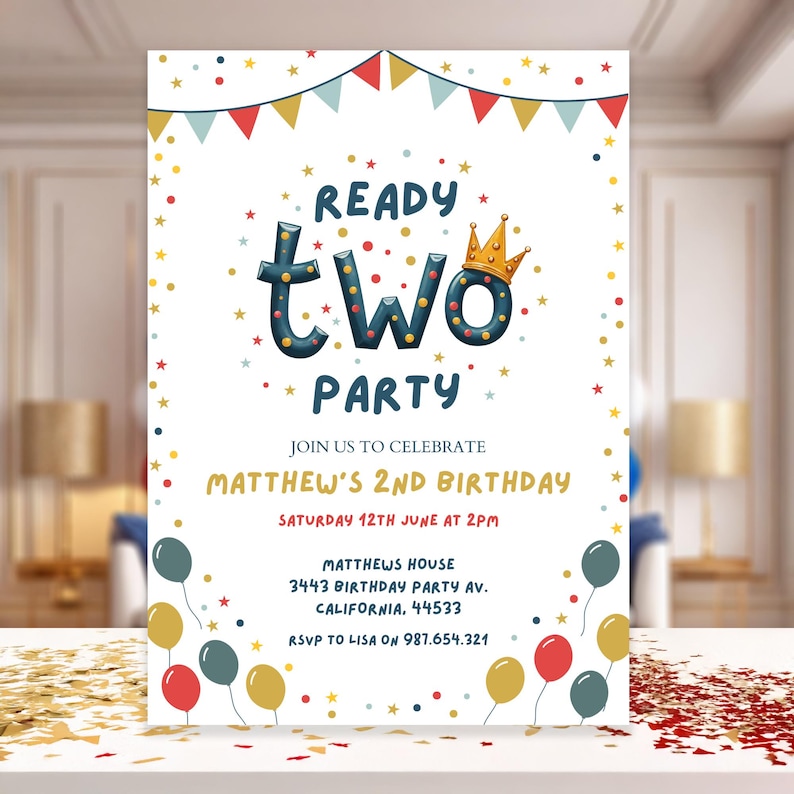 Ready Two Party Invitation, Boy 2nd Birthday Party Invitation