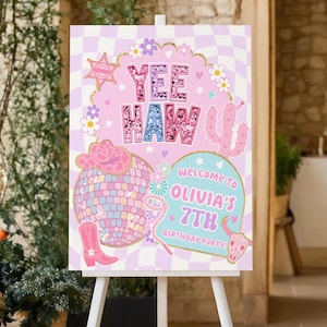 Pink Cowgirl Birthday Sign, Cowgirl Hoedown Birthday Party Sign, Pink Disco Cowgirl Hoedown Party , Disco Rodeo, Retro Groovy