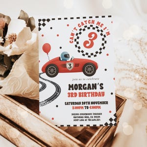 Editable Race Car 3rd Birthday Invitation Can’t catch Me I’m Three Race Car 3rd Birthday Party Instant Download