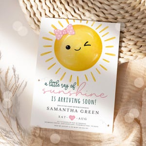 Editable Sunshine Baby Shower Invitation, Girl Here Comes the Sun Baby Shower Invite,  Baby Shower Invitation