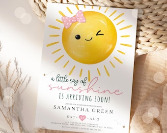 Faire-part de baby shower modifiable Un petit rayon de soleil pour fille