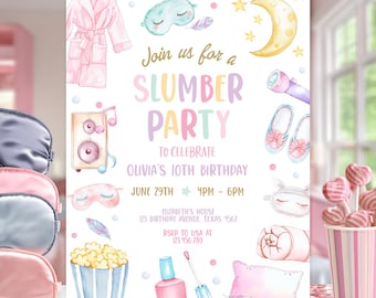 Bearbeitbare Pyjama Party Geburtstagseinladung Sleepover Geburtstag einladen Pink Girl Spa Tween Teen Digital Download Druckbare Vorlage