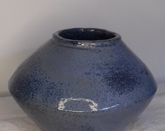 RARE Freeform Earthenware Vase with Brutalist Blue Glaze, Numbered Piece