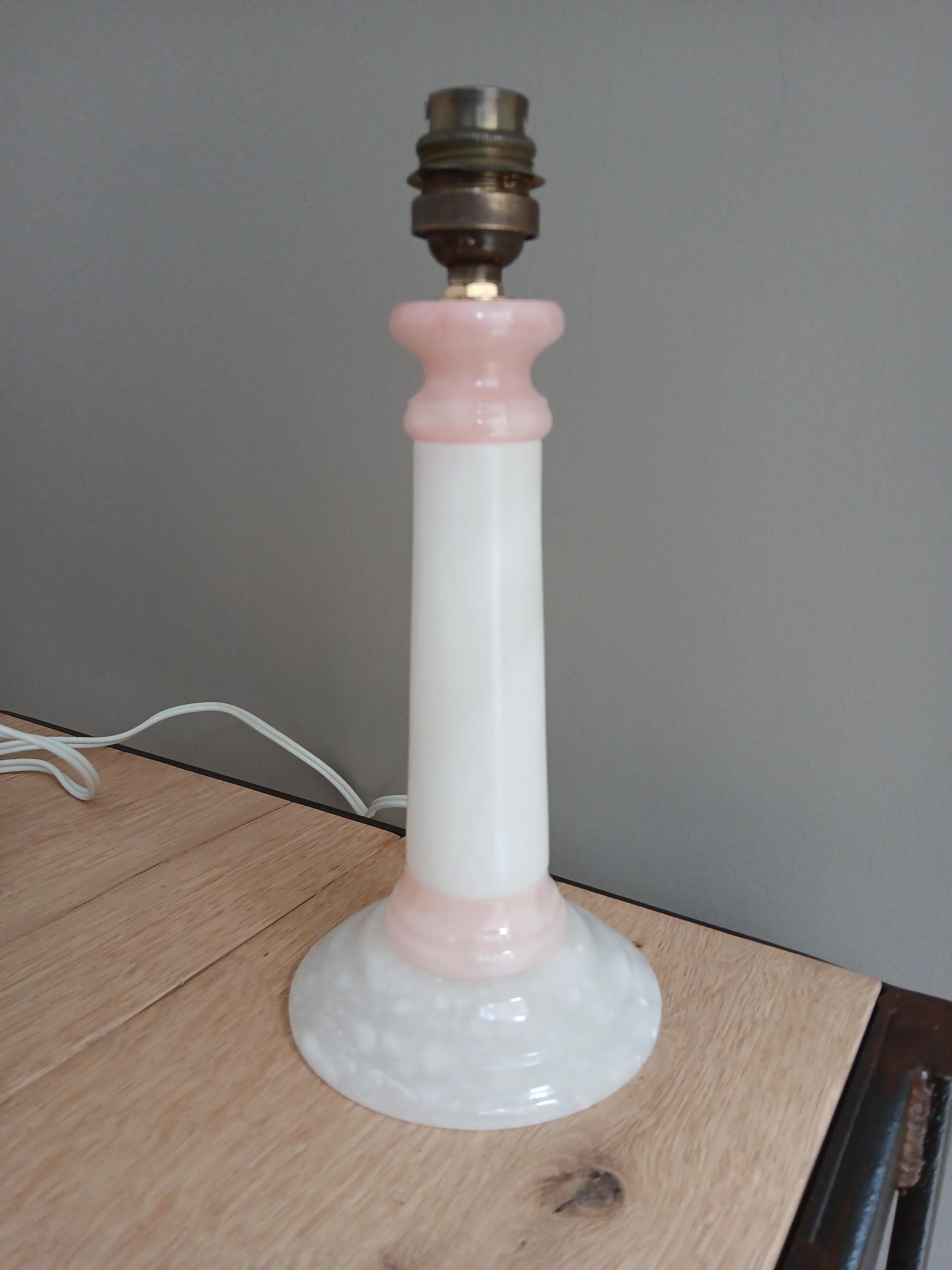 Vintage satin white and pink alabaster lamp base