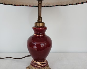 Antique burgundy gold lamp with liberty lampshade