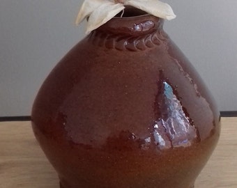 Vase Boule en Grès émaillé Vintage