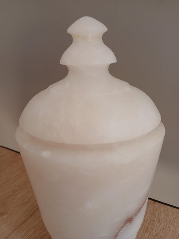 RARE Apothecary jar with alabaster lid, 22 cm high, raw stone View 5