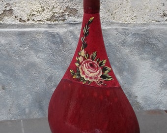 Vase bouteille Ancien Terre cuite Rouge Bordeaux