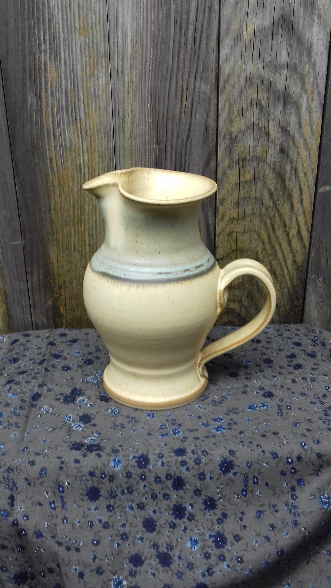 Large Beige and Light Blue Ingleton Pottery Pitcher - Etsy