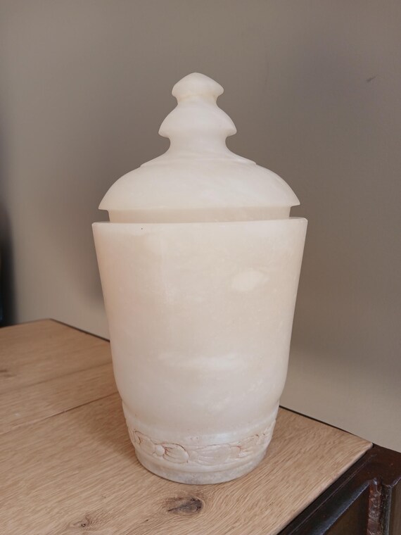RARE Apothecary jar with alabaster lid, 22 cm high, raw stone View 3
