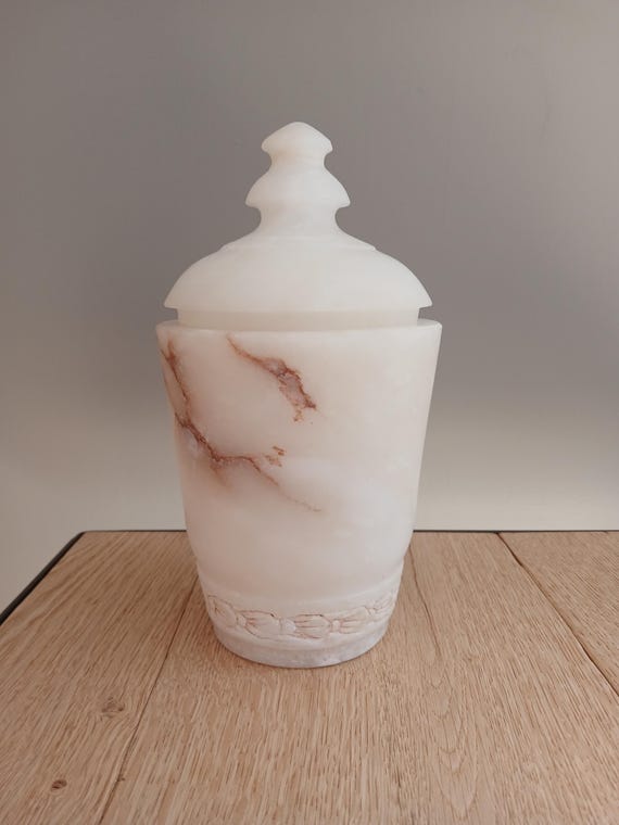 RARE Apothecary jar with alabaster lid, 22 cm high, raw stone
