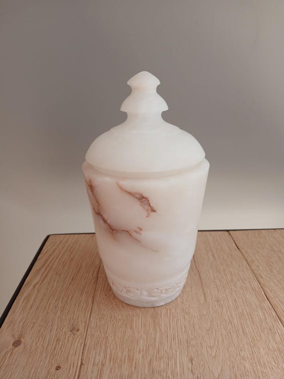 RARE Apothecary jar with alabaster lid, 22 cm high, raw stone View 2