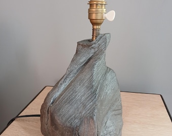 RARE Anthracite Terracotta Lamp Base with Sculpted Stone Effect from the 70s