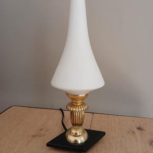 RARE Cone Lamp in gilded brass with opaline glass from the 50s