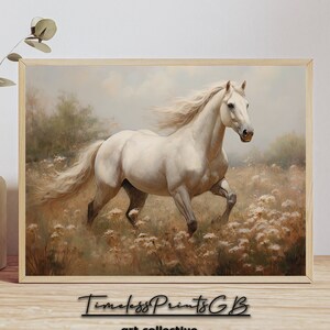 Vintage Horse Print Horse Galloping Wall Art White Horse Home Decor Vintage Animal Horse Portrait Beautiful Horse Painting Horse Poster