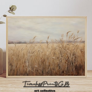 Wheat Field Country Landscape Printable Vintage Wheat Field Wall Art Country Home Decor Field Canvas Print Farmhouse Painting Wheat Print