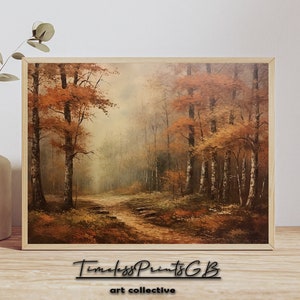 Moody Fall Forest Wall Art Vintage Otoño Imprimible Otoño Decoración del Hogar Camino en el Bosque Cartel Otoño Bosque Pintura Otoño Colores Lienzo Arte